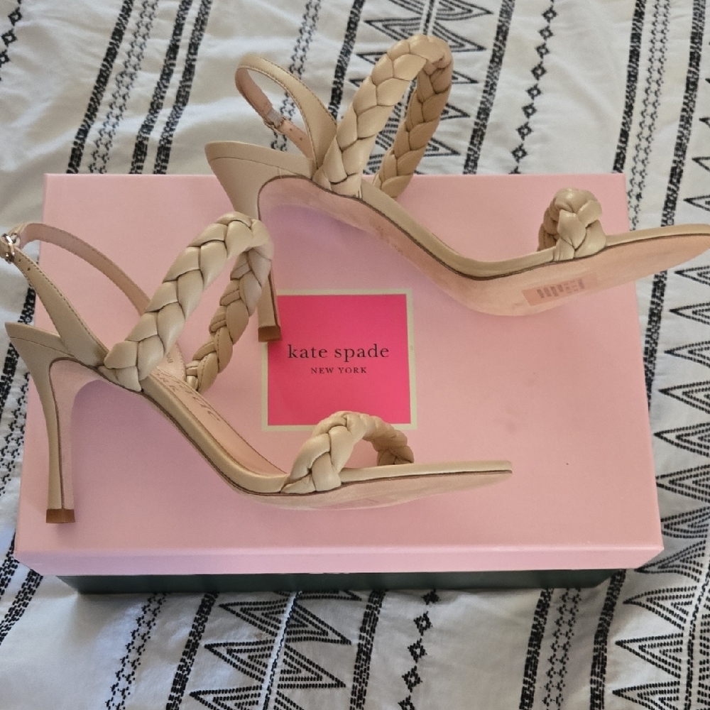 KATE SPADE NEW YORK saffron braided slingback sandals in Warm Stone 7.5 NEW NIB - Picture 5 of 9